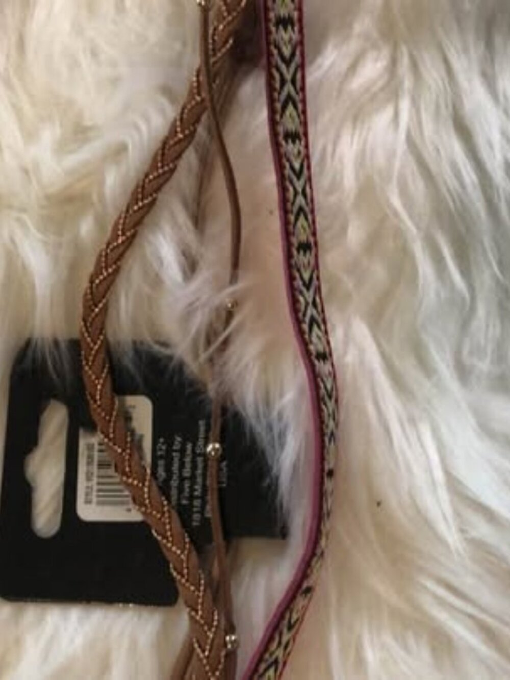 Set of 2 Thin Headbands - Brown Leather Studded + Aztec Print